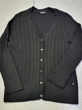 Eddie Bauer Women's Cable Knit Button Black Shimmer Cardigan Sweater XXL